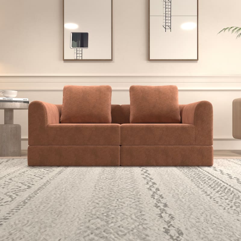 Folding 2 Tier Loveseat Sofa Portable Futon Couch with Cushion Support - Orange