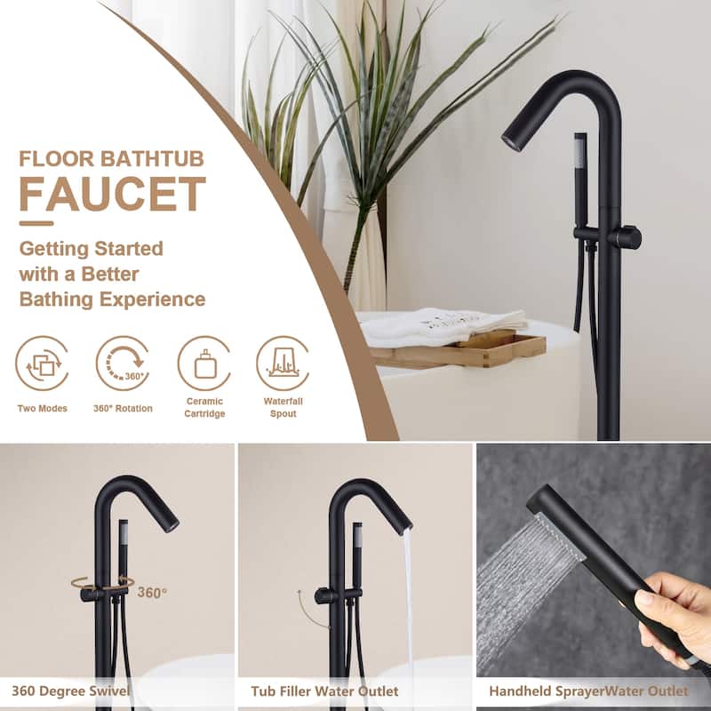 Topcraft Floor Mounted Bathtub Filler with Handheld Showerhead