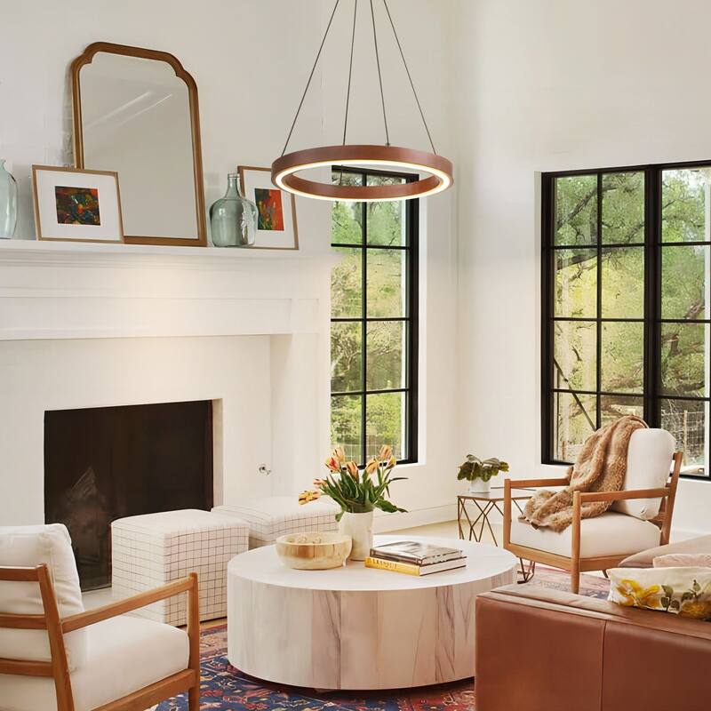 19.7" Modern Industrial LED Pendant Light with Circular Frame Ideal for Dining Rooms and Foyer Areas