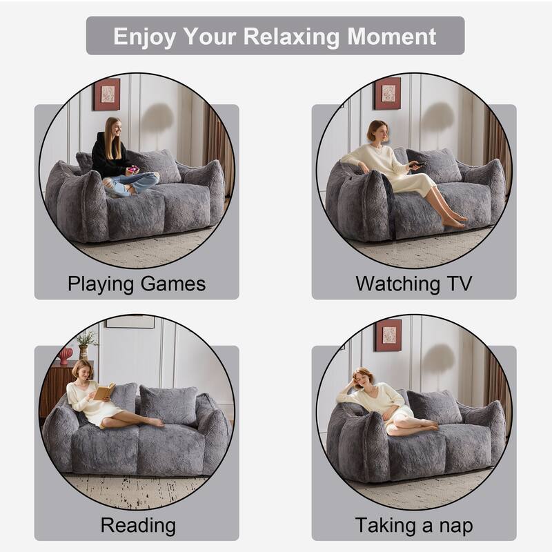 Giant Lazy Bean Bag Couch Chair Ultra Soft Fluffy Loveseat Sofa Chaise Lounge Indoor Cozy Faux Fur Reading Chair with Pillows