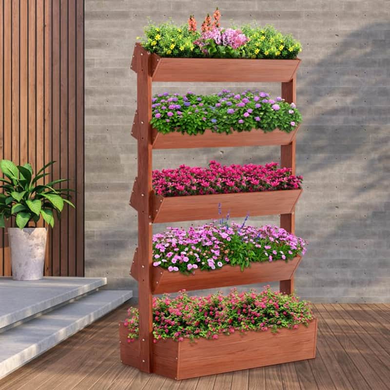 DoCred Vertical Wooden Garden Bed, Freestanding Outdoor Planter Box