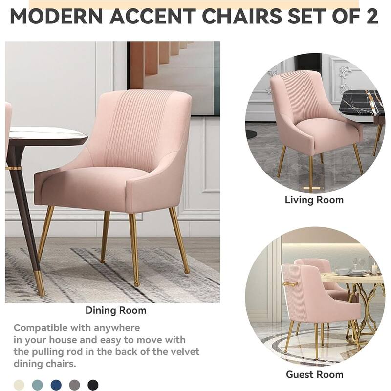 SEYNAR Modern Glam Boucle Pleated Velvet Dining Chair or Vanity Chair Set of 4 with Rear Handle