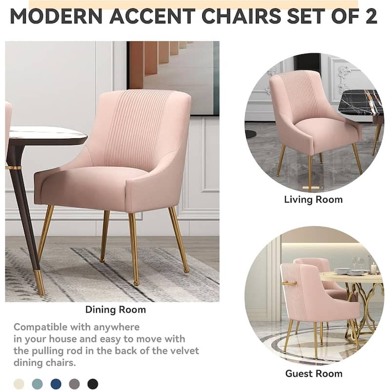 SEYNAR Modern Glam Boucle Pleated Velvet Dining Chair or Vanity Chair Set of 6 with Rear Handle
