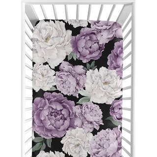 Sweet Jojo Designs Black Purple Boho Shabby Chic Floral Girl Fitted Crib Sheet Bohemian Vintage Garden Watercolor Flower Nature