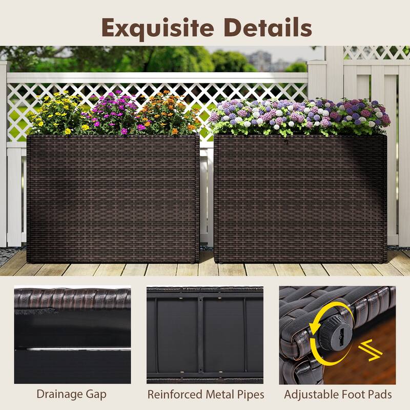 Costway 1/2 PCS 24" Tall PE Rattan Planter Box with Removable Liner