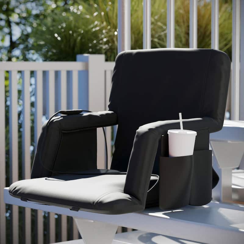 Foldable Reclining Stadium Chair with Backpack Straps and Heated Seat - Black
