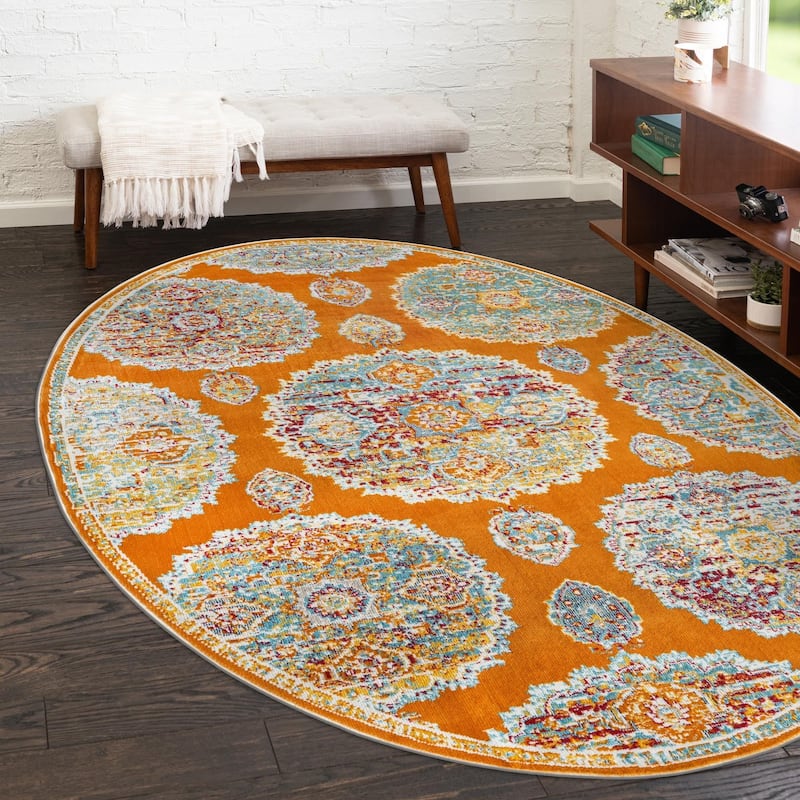 Transitional Laka Collection Area Rug - Orange - 8'2"x10' Oval