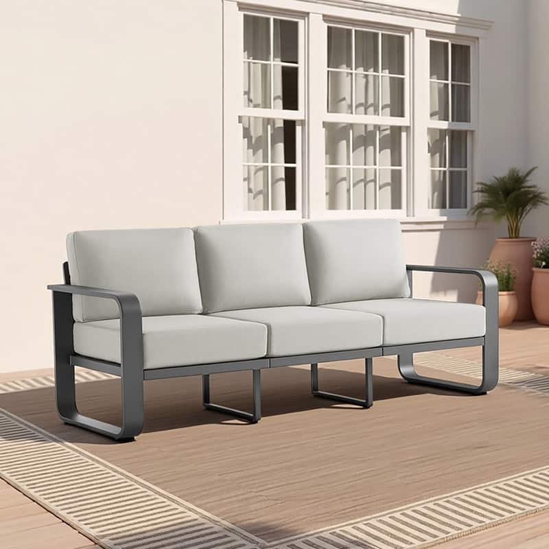 Spruce & Spring Outdoor Patio Furniture Set Aluminum Sofa Accent Chair - 3 Seat Sofa - Light Gray
