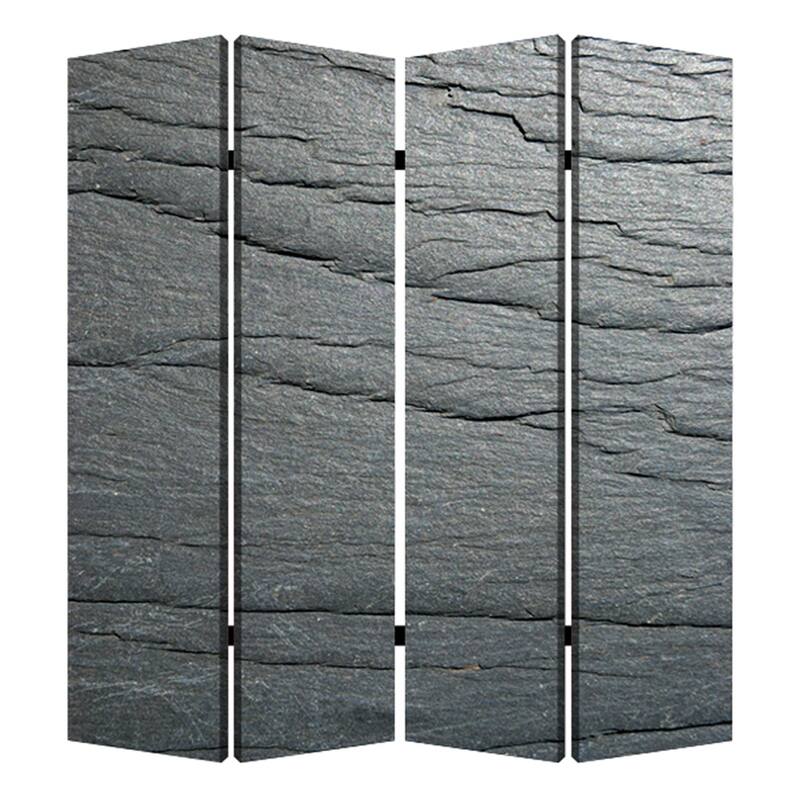 4 Panel Canvas and Metal Frame Room Divider, Slate Gray
