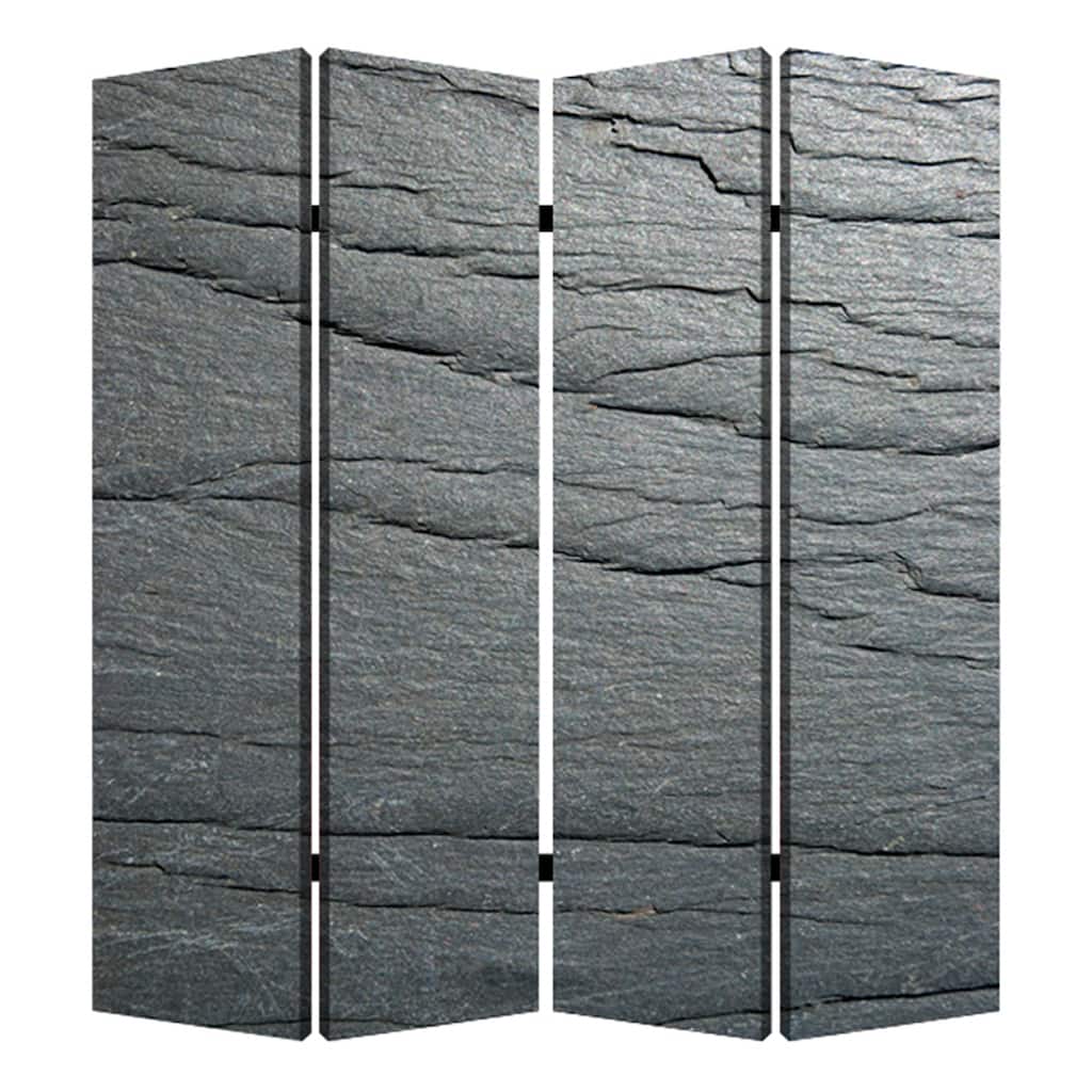 4 Panel Canvas and Metal Frame Room Divider, Slate Gray