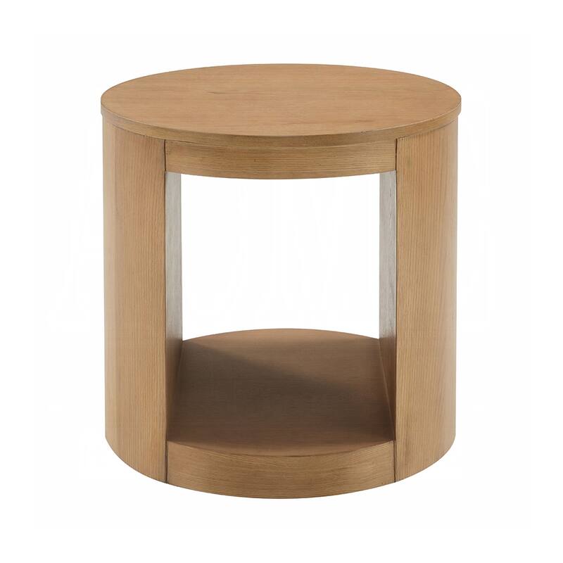 Round End Table with Hollow Base in Oak