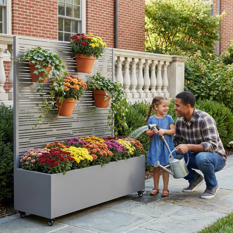 Raised Garden Bed Planter with Trellis Movable Planter Box with Lockable Wheels