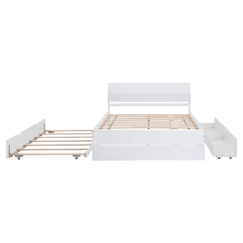 Modern Full Bed Frame With Twin Size Trundle And 2 Drawers, Full Size Bed