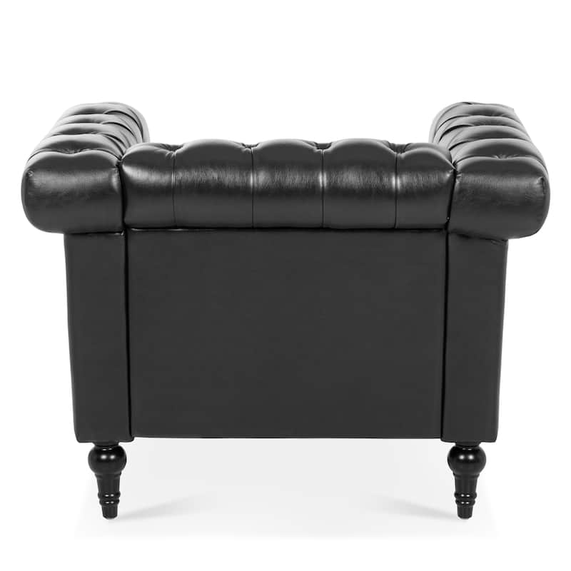 Black 38.98" Buttons Tufted Accent Chair with Birch Legs