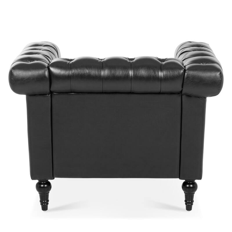 PU Leather Rolled Arms Accent Chairs Comfortable Living Room Arm Chairs with Nailhead Trim Design