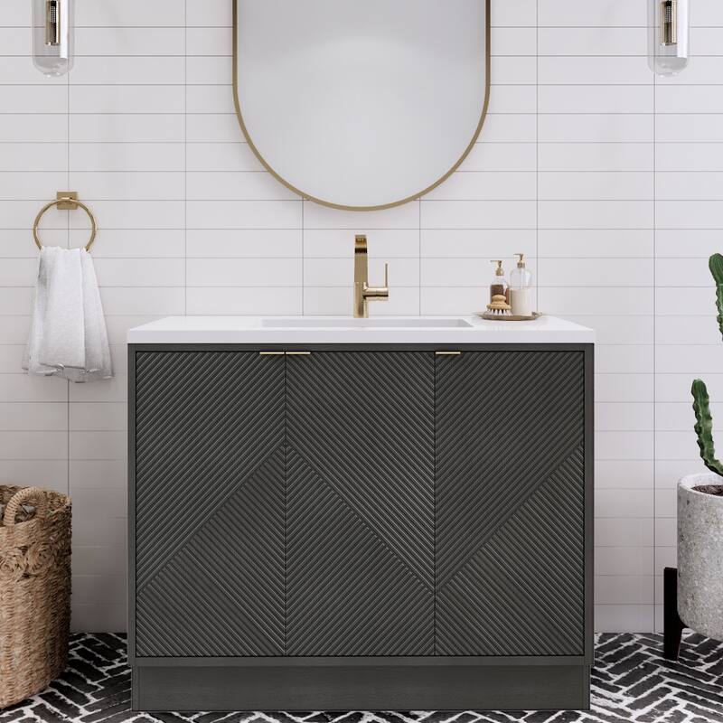 Milano 42" Freestanding (L) Bathroom Vanity with White Acrylic Sink - 41.73" x 19.49" x 35.46'' - Black