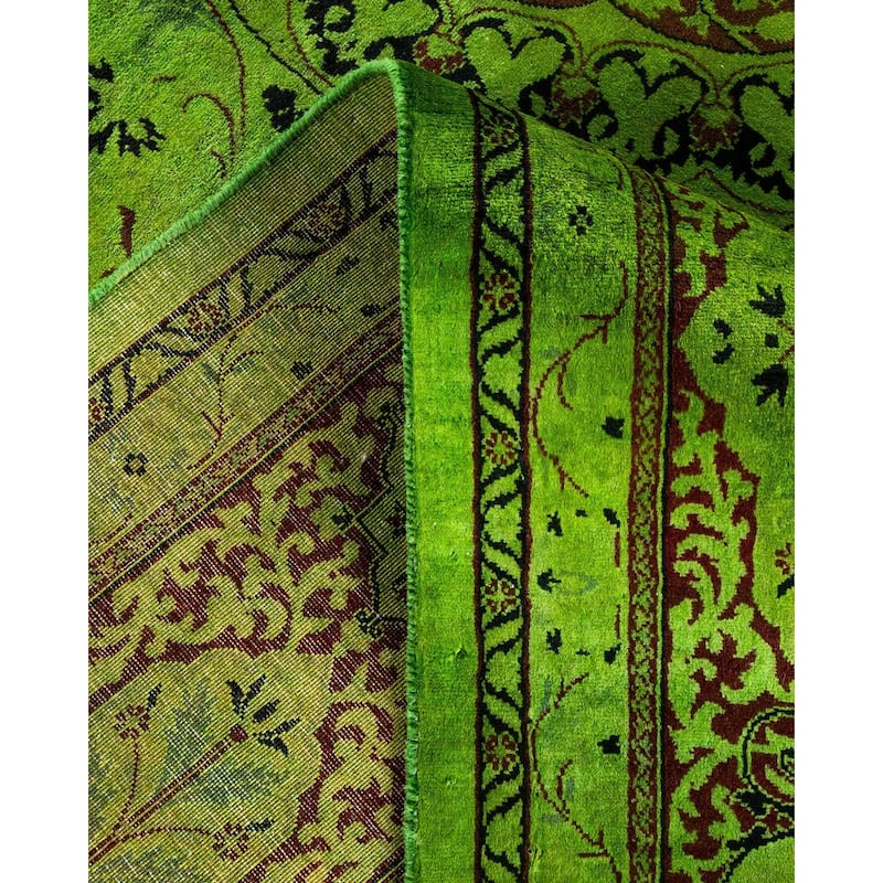 Overton Hand Knotted Wool Vintage Inspired Modern Contemporary Overdyed Green Area Rug - 8' 1" x 10' 2"