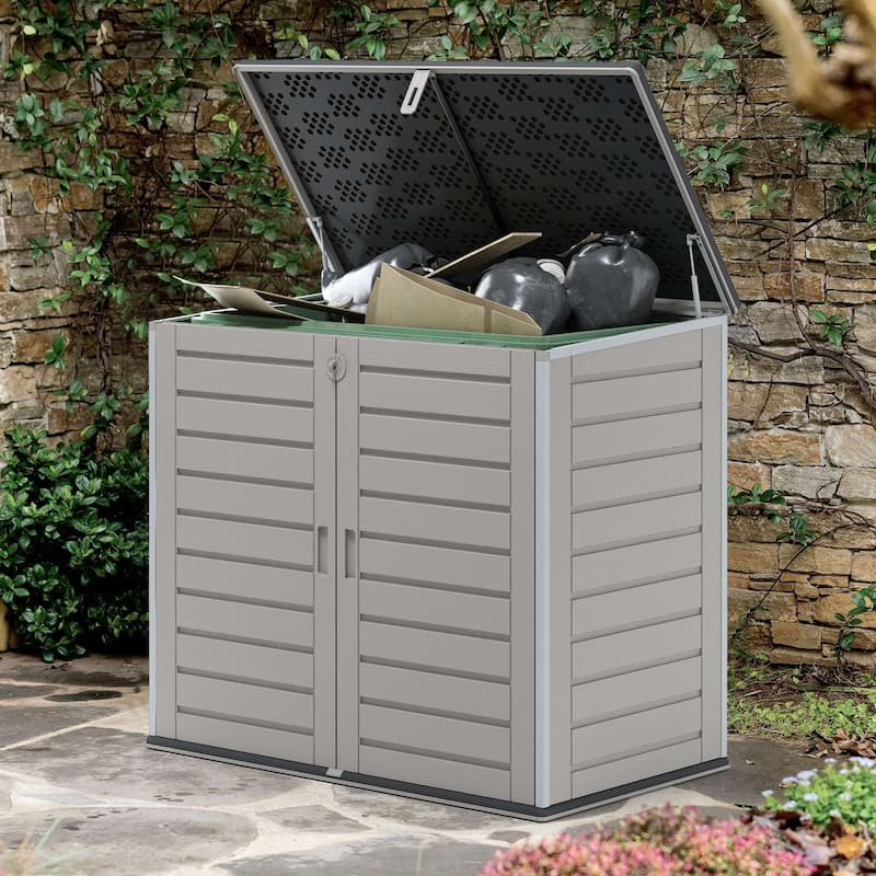 4.6 ft. W x 2.7 ft. D Horizontal Outdoor Plastic Storage Shed, Trash Can Storage Cabinet with 3-Doors