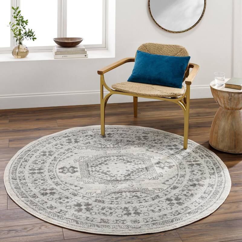 Livabliss Persian Chester Medallion Area Rug - 5'3" x 5'3" Round - Light Grey