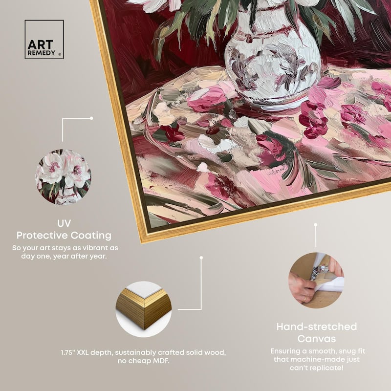 Peonies on Ruby Tide Canvas by Art Remedy