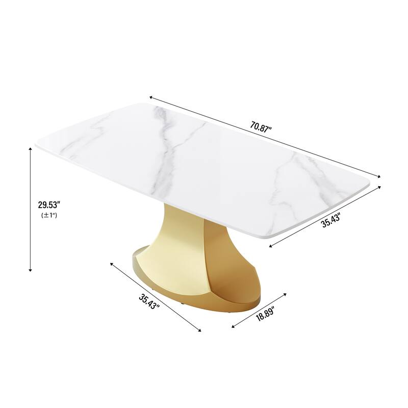 Dining Table for 6~8 Person, Faux Marble Kitchen Dining Table with Gold Pedestal.