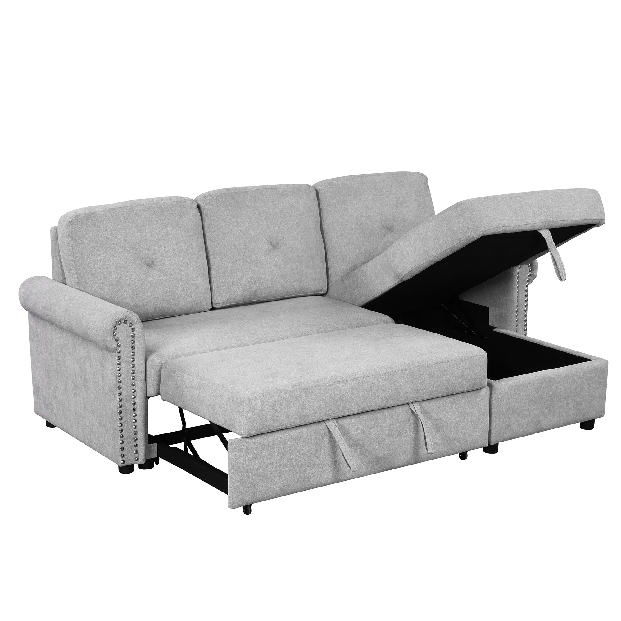 Beige Convertible Sleeper Sofa Bed with Storage Chaise Sleeper Bench Bed Bath & Beyond 39018536