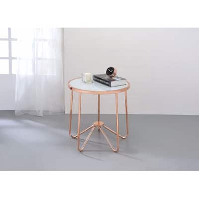 Alivia End Table, Frosted Glass & Rose Gold
