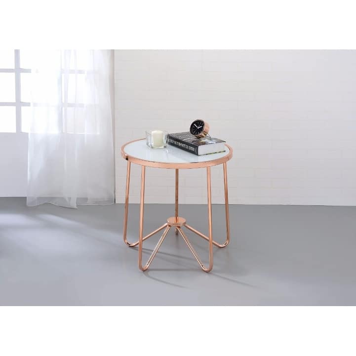 Alivia End Table, Frosted Glass & Rose Gold