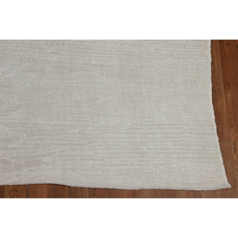 Hand Woven Oriental Cotton Carpet Modern Solid Beige & Ivories Kilim Area Rug - 11' 4'' X 9' 4''