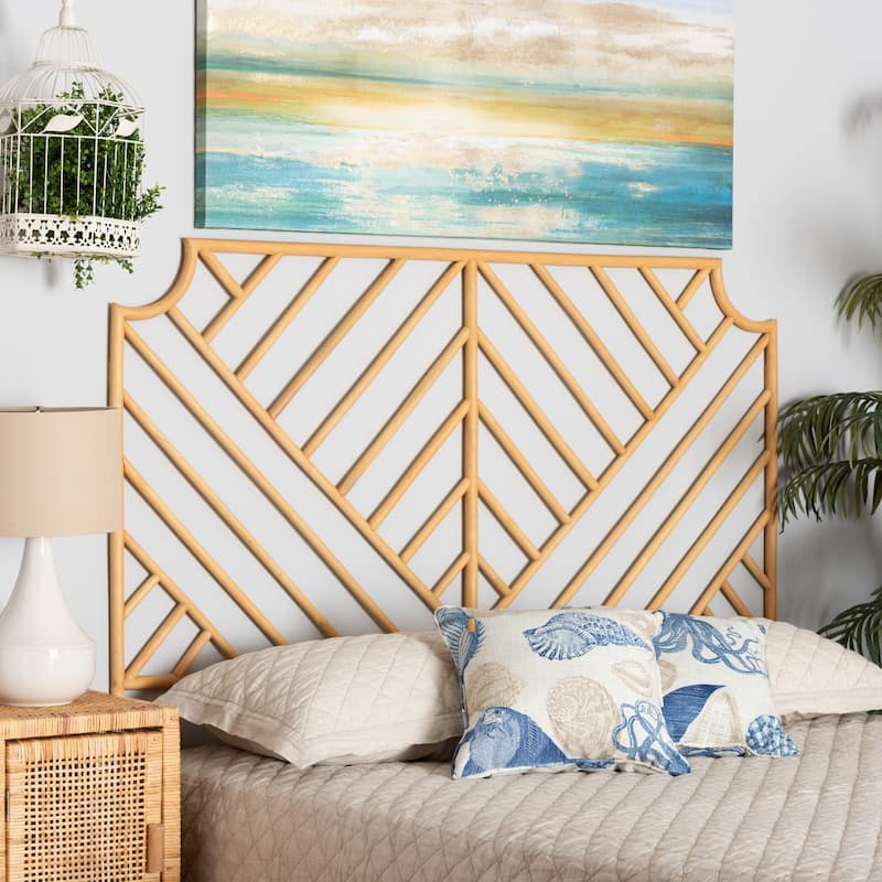 Giza Modern Bohemian Natural Rattan Wall-mountable Headboard-Queen