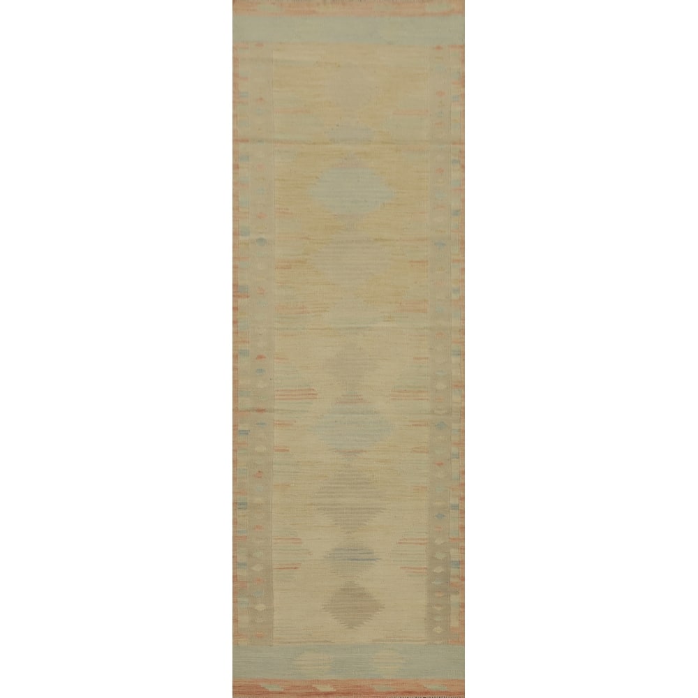 Hand Woven Oriental 100% Wool Carpet Southwestern Tribal Oranges & Rust Kilim Runner Rug - 9' 11'' X 2' 6''