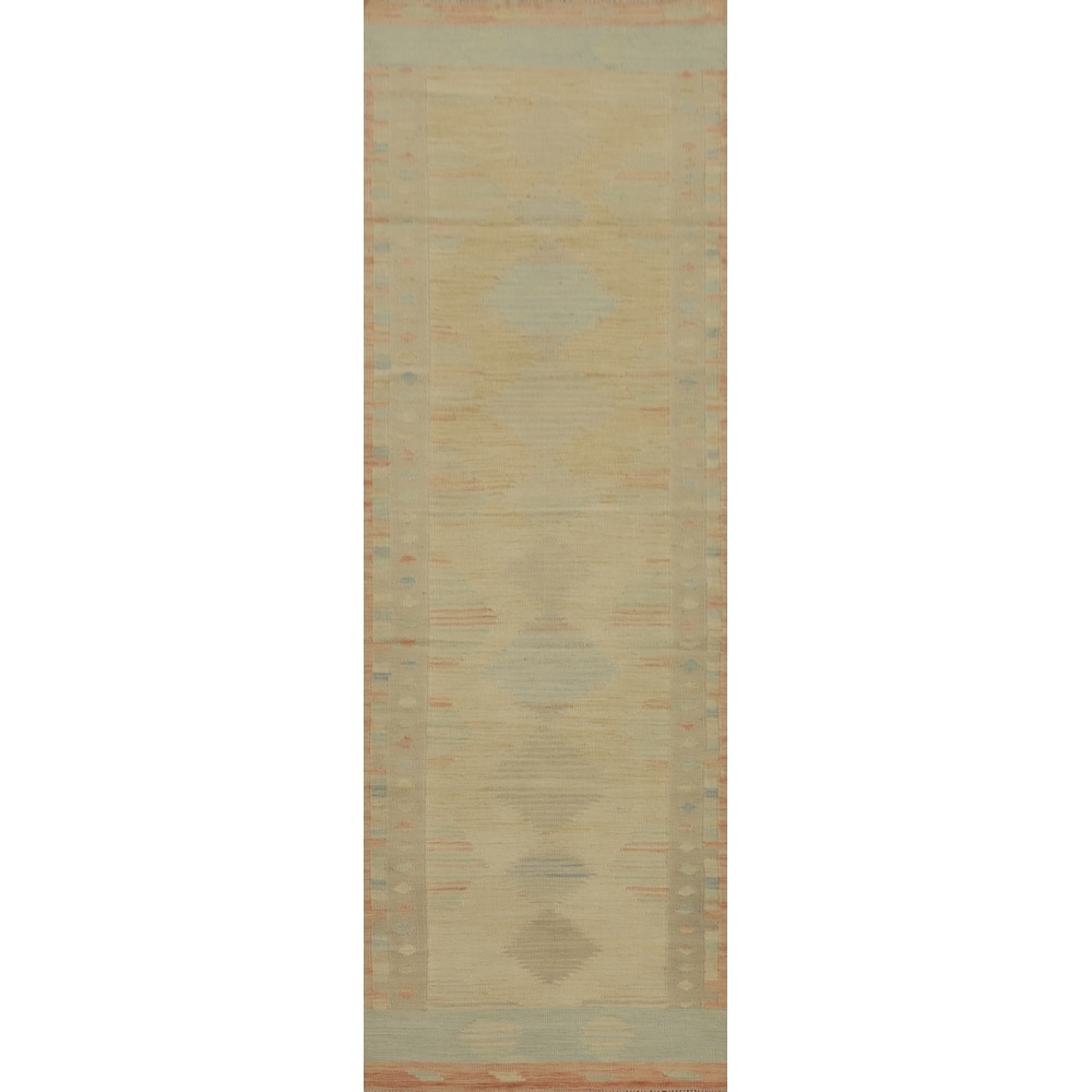 Hand Woven Oriental 100% Wool Carpet Southwestern Tribal Oranges & Rust Kilim Runner Rug - 9' 11'' X 2' 6''