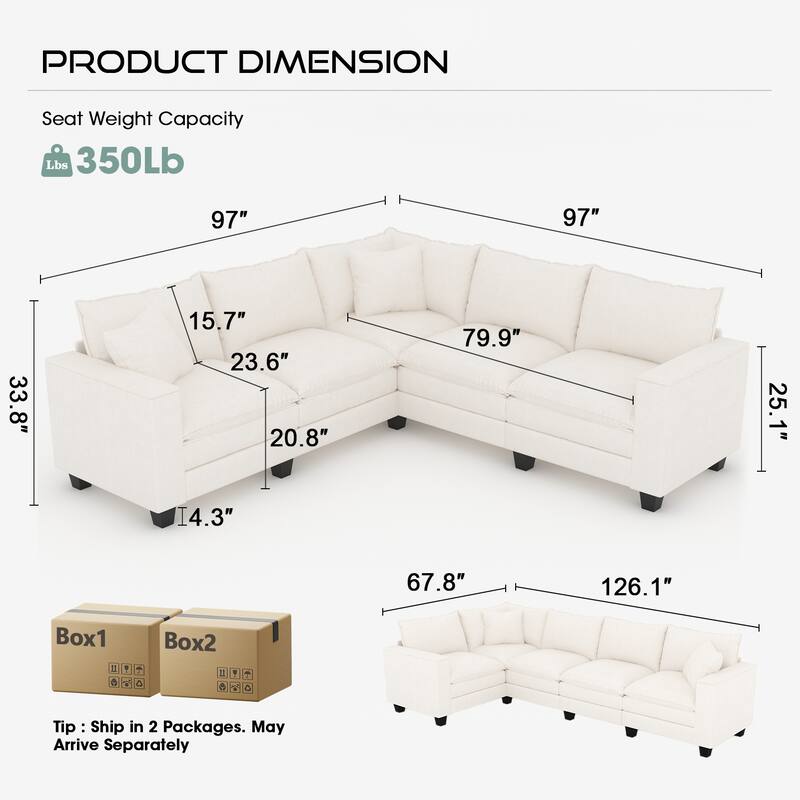 GDFStudio - Chenille L-Shaped 97" 5-Seater Sectional Sofa with Armrest Storage