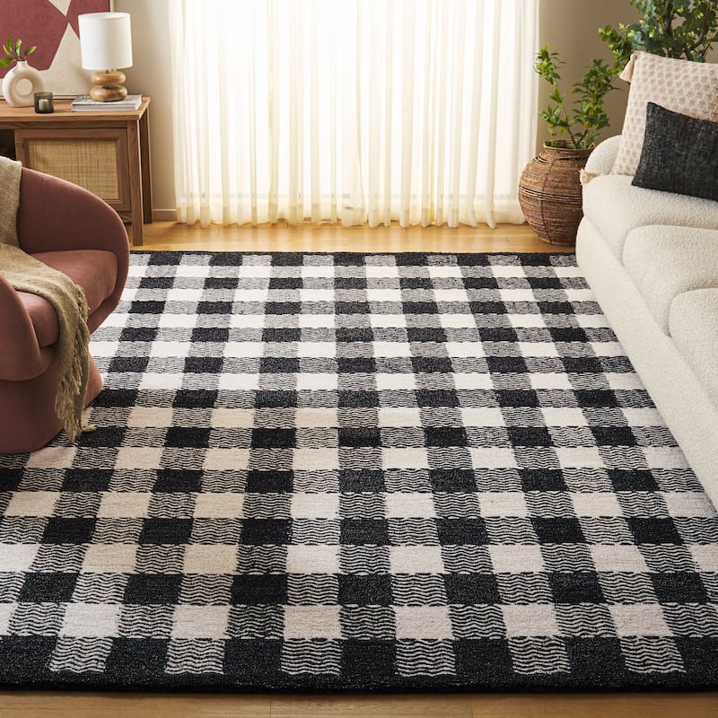 SAFAVIEH Handmade Genre Majlinda Farmhouse Gingham Wool Rug - 8' x 10' - Charcoal/Ivory