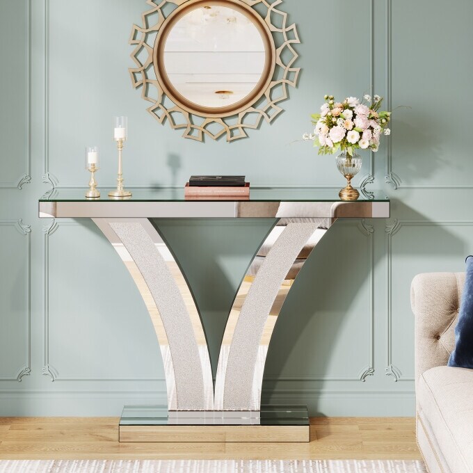 39-inch Mirrored Console Sofa Table, Modern Silver Entryway Table
