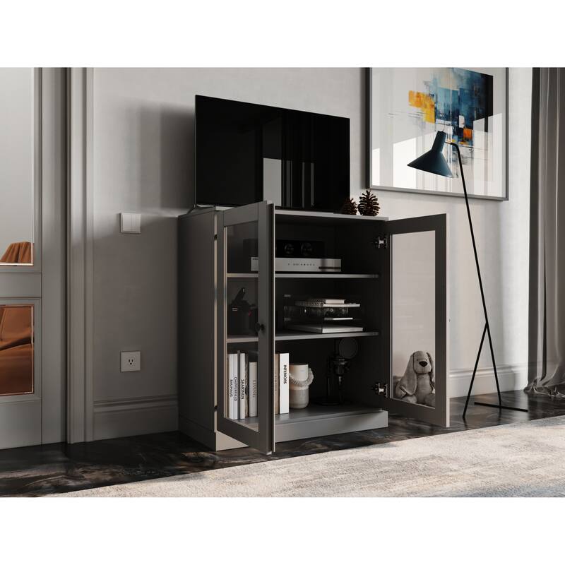 Palace Imports 100% Solid Wood TV Stand with Clear Glass Doors for TVs up to 32"