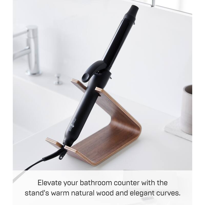 Yamazaki Home Hair Dryer and Iron Stand, Wood, Holds 2.2 lbs - L 8.54 x W 3.35 x H 6.73 inches