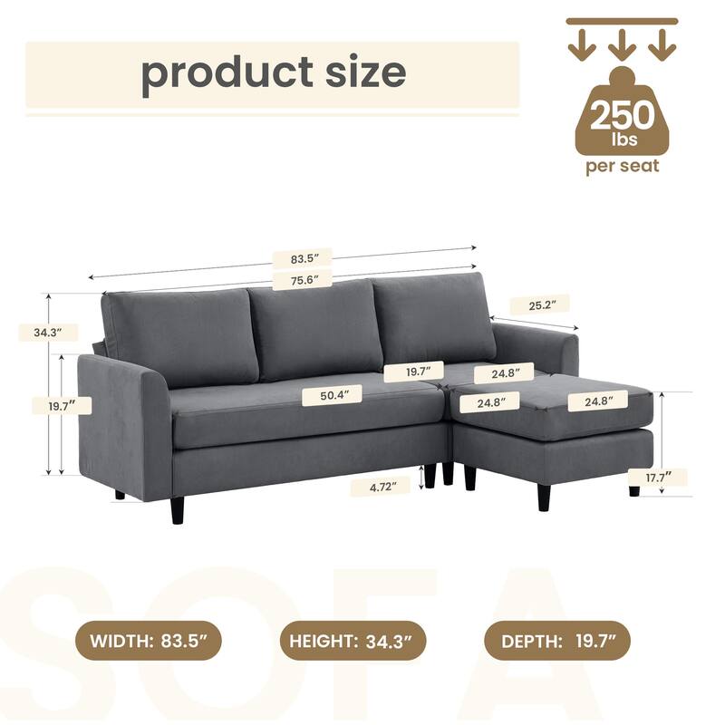 Snow Velvet Sectional Sofa