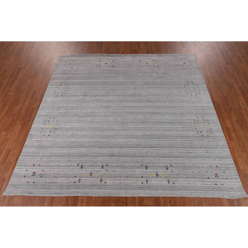 Striped Gabbeh Oriental Square Rug Hand-Knotted Wool Carpet - 8'1" x 7'11"