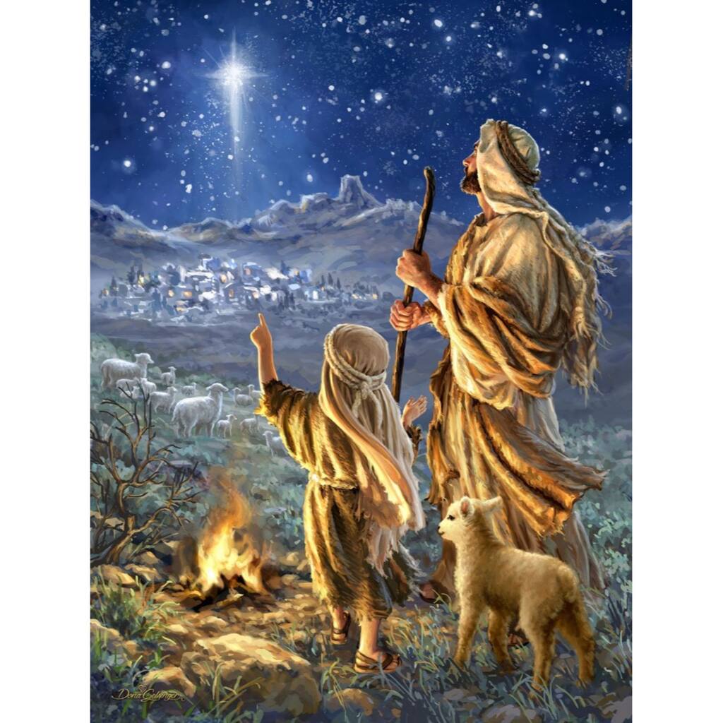 Brown Blue Shepherds Keep Watching Canvas Wall Art Decor 14"x10"