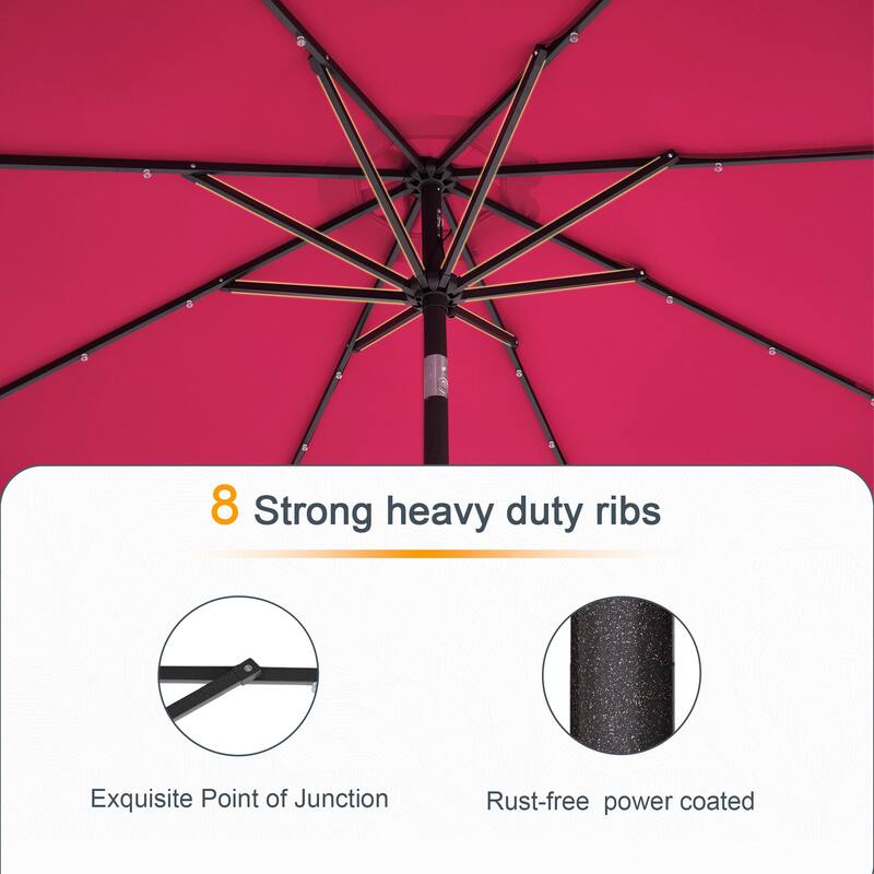 LIVOOSUN 9Ft Patio LED Market Umbrella Outdoor Table Steel Umbrella