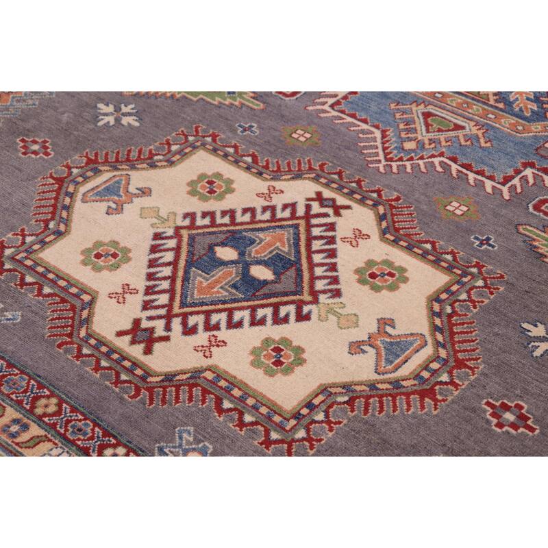 Tribal Kazak Kasen Gray/Blue Wool Rug - 8'3'' x 9'9''
