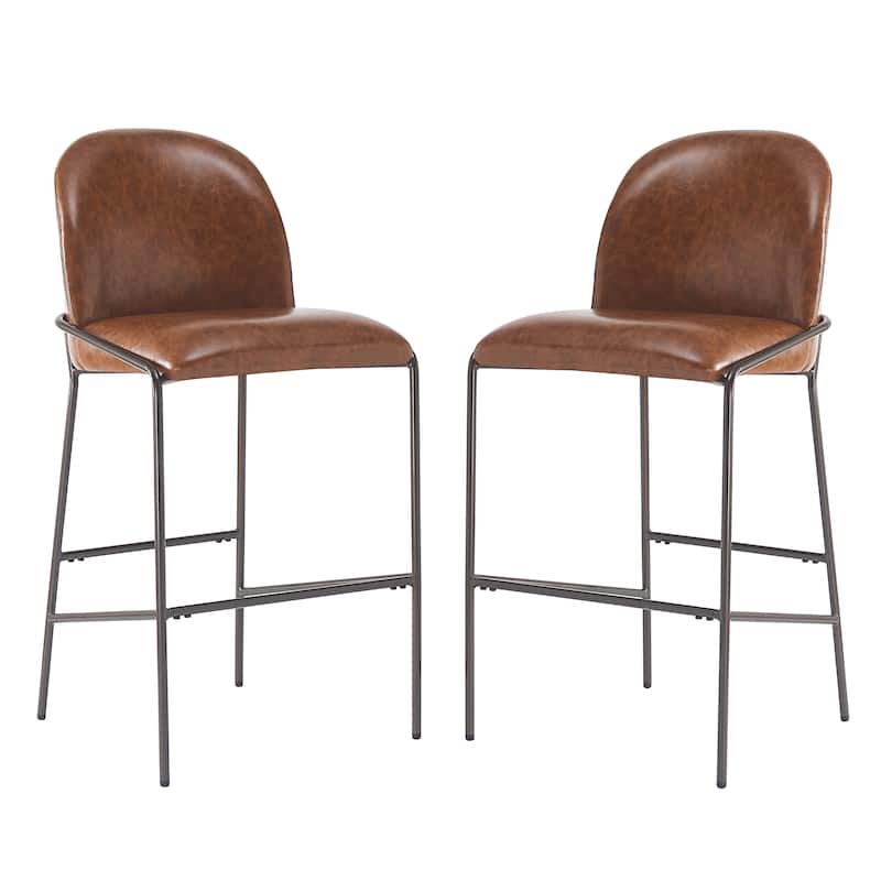 Christopher Knight Home - Bruce Upholstered Metal Bar Stool (Set of 2) - Brown
