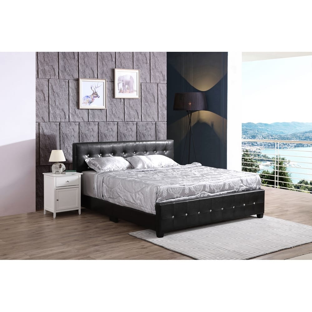 Diamond Jewel Tufted Faux Leather Bed