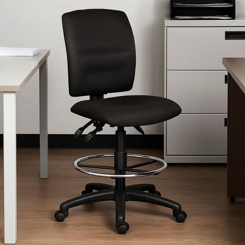 Jea Drafting Stool, Seat Tilt Lock, Chrome Footring, Black Crepe