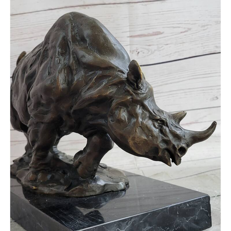 Hot Cast Bronze Rhinoceros Rhino Sculpture Statue Figure On Marble Base