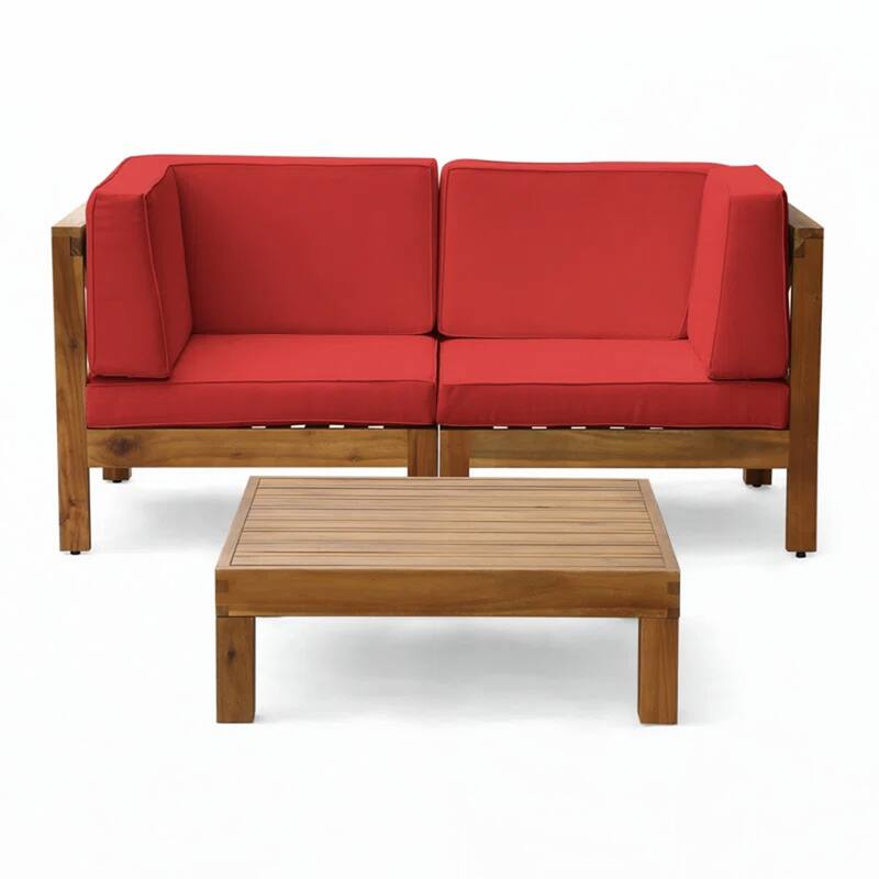 Outdoor 3PC LOVE SEAT SET WITH COFFEE TABLE, RED