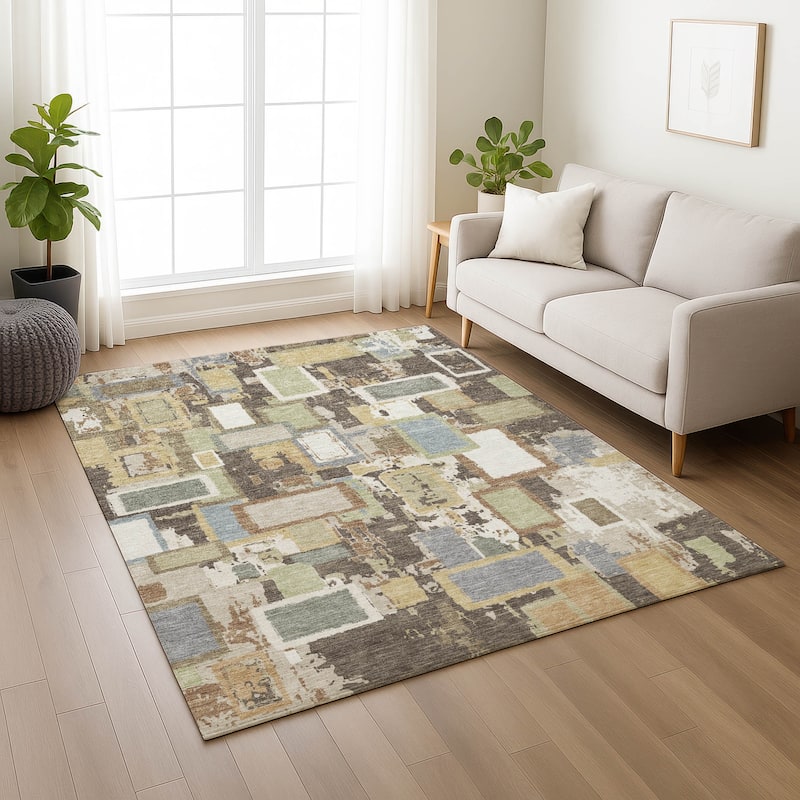 Machine Washable Indoor/ Outdoor Contemporary Geo Chantille Rug