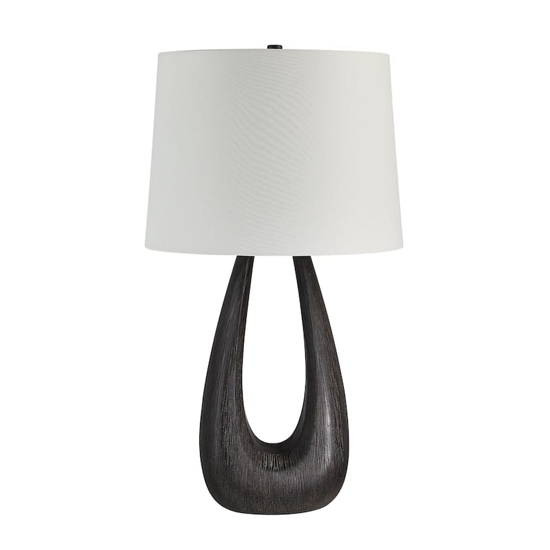 Curved Iron Table Lamp with Drum Shade - 29.5" - Walnut Finish