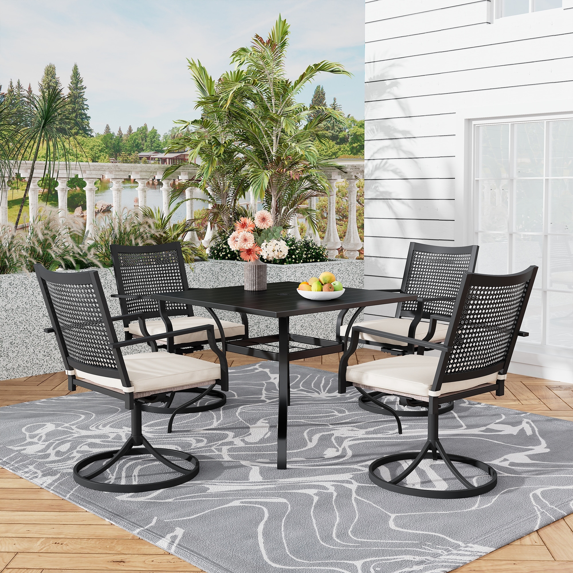Clihome 5 Pieces Patio Dining Set with Swivel Chairs Outdoor Furniture Set, Limited Time Free Patio Umbrella